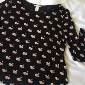 H&M Long Sleeved Swan Print Top